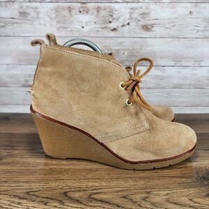 Sperry Womens Top Sider Harlow Wedge Heel Bootie Beige Suede Lace up Size 7.5